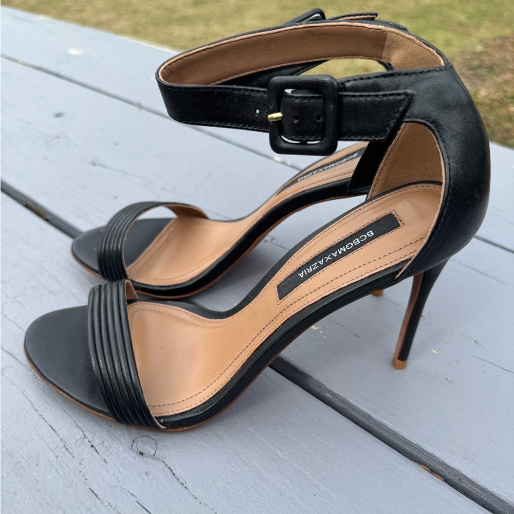 BCBGMaxAzria Black Heels with Open-Toe Design and Adjustable Ankle Strap - Picture 7 of 11